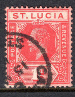 St Lucia 1912-21 KGV - Wmk. Multiple Crown CA - 1d Scarlet Used (SG 79a) - Ste Lucie (...-1978)