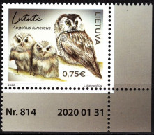 LITHUANIA 2020-02 FAUNA: Red Book Of Lithuania. Bird Owl. Requisites CORNER, MNH - Owls