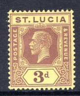 St Lucia 1921-30 KGV - Wmk. Script CA - 3d Purple On Pale Yellow HM (SG 100) - Ste Lucie (...-1978)