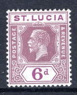 St Lucia 1921-30 KGV - Wmk. Script CA - 6d Grey-purple & Purple HM (SG 102) - Ste Lucie (...-1978)