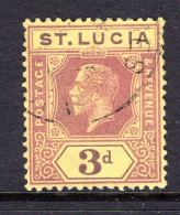 St Lucia 1921-30 KGV - Wmk. Script CA - 3d Purple On Pale Yellow Used (SG 100) - Ste Lucie (...-1978)