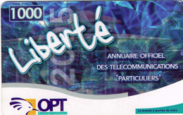 NOUVELLE CALEDONIE NEW CALEDONIA Telecarte Phonecard Prepayee Prepaid Liberte 1000 F Annuaire Ex.2016 UT BE - New Caledonia