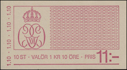 Markenheftchen König Carl XVI. Gustaf 1,10 Kr. Rot 10x 902D, ** - Non Classés