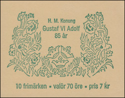Markenheftchen Geburtstag König Gustaf VI. Adolf 70 Öre 10x 595D, ** - Sin Clasificación