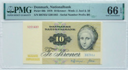 •Q-B• DENMARK 10 KRONER 1978 • P 48 H PREFIX B8 • PMG 66 GEM UNC - Danemark