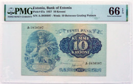 •Q-B• ESTONIA 10 KROONI 1937 • P 67 A • PMG 66 GEM UNC - Estonia