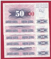 BOSNIA And HERZEGOVINA 5x  50.000 Dinara 24.12.1993 UNC Pick 55h   Handstamp Sarajevo - Bosnia And Herzegovina