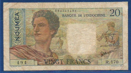 NEW CALEDONIA - Nouméa  - P.50c – 20 Francs 1951-1963 Circulated, S/n R.170 494 - Numea (Nueva Caledonia 1873-1985)