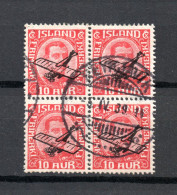 Iceland 1928 Old Overprinted Airmail Stamp (Michel 122) Nice Used In Block Of Four - Luftpost