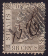 STRAITS SETTLEMENTS 1871 96c Wmk.CC P 12.5 Sc#19 - USED TEAR Space Filler @P1160 - Straits Settlements