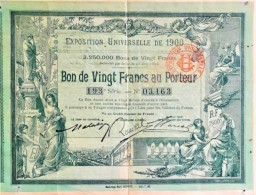 Exposition Universelle De 1900 - Bon De 20 Francs Au Porteur - Landbouw