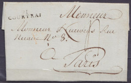 L. Datée 12 ? An 2 De HARELBEKE Pour PARIS - Griffe "9I/ COURTRAI" - Port "4" (au Dos: Cachet Date Arrivée PARIS - 1794-1814 (Franse Tijd)