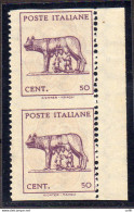 Lupa Capitolina N. 515As Senza Filigrana, Coppia Verticale Non Dentellata Orizzontalmente B. Di F. - Mint/hinged