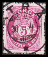 1934. NORGE. 5 øre Posthorn With LUXUS Cancel ATRÅ 30 XI 34. Uneven Perforation.  (Michel 96 ) - JF545164 - Used Stamps