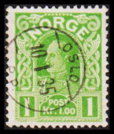 1935. NORGE. Haakon. Smooth Background. 1 Kr. FINE Cancelled With Small Cancel OSLO P.P. 19 1... (Michel 89b) - JF545169 - Used Stamps