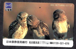 Japan 1V Owls Nippon Credit Bank, Nagoya Branch Advertising Used Card - Hiboux & Chouettes