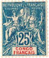 CONGO FRANCESE, FRENCH CONGO, TIPO “GROUPE”, 25 C., 1900, FRANCOBOLLI NUOVI (MLH*) Scott:FR-CG 28, Yt:FR-CG 44 - Nuevos