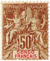 CONGO FRANCESE, FRENCH CONGO, TIPO “GROUPE”, 50 C., 1900, FRANCOBOLLI NUOVI (MLH*) Scott:FR-CG 32, Yt:FR-CG 45 - Unused Stamps