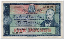 SCOTLAND,THE BRITISH LINEN BANK,5 POUNDS,1962,P.167, NOT LISTED DATE 19.11 1962,aVF - 5 Pounds