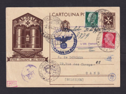 1942 - 30 C. Rodi-Ganzsache Mit Italien-Zufrankatur Ab Egeo Nach Belgien - Zensuren - Îles Ioniennes