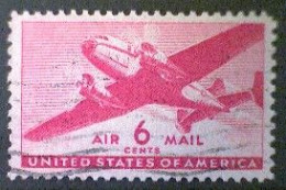 United States, Scott #C25, Used(o), 1941 Air Mail, Transporter Series, 6¢, Carmine - 2a. 1941-1960 Afgestempeld