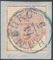 HANNOVER 8b BrfStk, 1856, 3 Pf. Karmin, Grau Genetzt, Kleiner K1 HAMBURG, Prachtbriefstück, Mi. 450.- - Hanovre