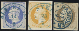 HANNOVER 15/6,19a O, 1859/61, 2 Gr. Blau, 3 Gr. Orange Und 3 Gr. Braun, 3 Prachtwerte, Mi. 205.- - Hanovre