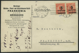 Dt. Reich 334B BRIEF, 1923, 5 Mrd. Auf 10 Mio. M. Zinnober, 2x Auf Portogerechter Bedarfskarte, Rechte Marke Gelocht, Li - Lettres & Documents