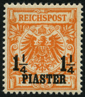 DP TÜRKEI 9ba , 1899, 11/4 PIA. Auf 25 Pf. Dunkelorange, Falzrest, Pracht, RR!, Fotoattest Jäschke-L., Mi. 1200.- - Turquie (bureaux)