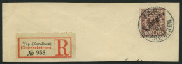 KAROLINEN 6I BrfStk, 1899, 50 Pf. Diagonaler Aufdruck Auf Großem Briefteil Mit R-Zettel, Kabinett, Fotoattest Jäschke-L. - Carolines