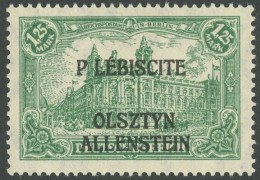 ALLENSTEIN 11aI , 1920, 1.25 M. Dunkelgrün, Mit Aufdruckfehler P Und L In PLEBISCITE Auseinanderstehend (Feld 20), Postf - Autres & Non Classés