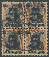 FREIE STADT DANZIG 16I VB O, 1920 5 Auf 30 Pf. Mit Aufdruckfehler Aufdruck 5 Senkrecht Gespalten, Im Viererblock Mit Nor - Used