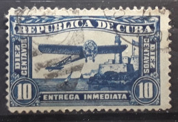 CUBA 1914 EXPRES,  Yvert No 4 , 10 C Bleu Aeroplane Et Chateau Morro, Obl TB - Sellos De Urgencia