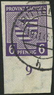 PROVINZ SACHSEN 69Xc O, 1945, 6 Pf. Dunkelgrauviolett, Wz. 1X, Unterrandstück, Pracht, Gepr. Ströh, Mi. (120.-) - Autres & Non Classés