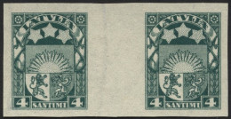 LETTLAND 91UZW , 1923, 4 S. Grün, Ungezähnt Im Zwischenstegpaar, Ohne Gummi, Pracht - Lettonie