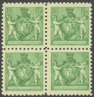 LIECHTENSTEIN 50A VB , 1921, 10 Rp. Dunkelgelblichgrün, Gezähnt L 91/2, Im Viererblock, Postfrisch, Pracht, Mi. (340.-) - Autres & Non Classés