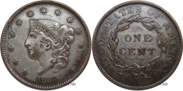 États-Unis - 1 Cent Coronet Head 1837 - TTB+/AU50 Argentée - Mon3656 - 1816-1839: Coronet Head (Testa Coronata