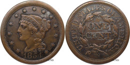 États-Unis - 1 Cent Braided Head 1854 - TTB+/AU50 ! - Mon3660 - 1840-1857: Braided Hair (Cheveux Tressés)