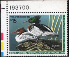 USA 1995 Migratory Bird Hunting And Conservation Stamp, MNH Merganser, Red Breasted Duck - Entenvögel