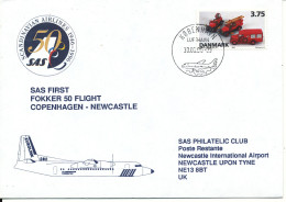 Denmark Cover First SAS Fokker 50 Flight Copenhagen - Newcastle 30-3-1996 - Covers & Documents