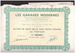 ACTION Les GARAGES MODERNES  2500 Francs Au Porteur Juillet 1969 Rue De Passy à Paris - Auto's