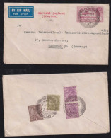 India 1932 Uprated Airmail Stationery Envelope LAHORE X HAMBURG Germany Via KARACHI - 1911-35 Roi Georges V