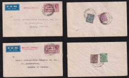 India 1933 2 Uprated Airmail Stationery Envelope LAHORE X HAMBURG Via NAPLES Germany - 1911-35 Roi Georges V