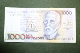 Billet De 1000 Cruzados Cachet 1 Cruzado Novo - Banknote Brazil - Brésil