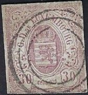 Luxembourg - Luxemburg - Timbres - Armoiries   1859   30 C.  °    Michel 9     Cachet 3 Cercles    VC.  290,- - 1859-1880 Wappen & Heraldik