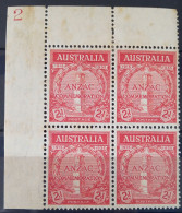 1935 2d Scarlet SG 154 BW164zd Plate Block No. 2 - Mint Stamps