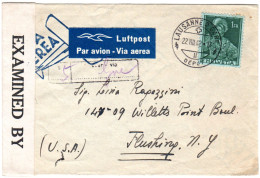 Schweiz 1942, EF 1 Fr. Auf Luftpost Zensur Brief V. Lausanne Via Genf N. USA - Briefe U. Dokumente