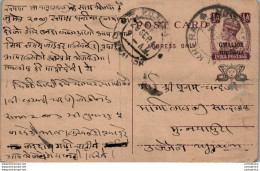 India Gwalior Postal Stationery George VI 1/2A - Gwalior