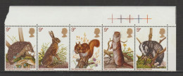 Great Britain 1977 British Wildlife Strip Of 5 With Selvage MNH ** - Unused Stamps