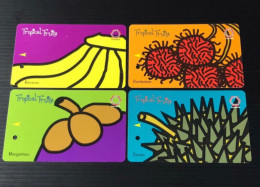 Singapore SMRT TransitLink Metro Train Subway Ticket Card, Tropical Fruits, Set Of 4 Used Cards - Singapour